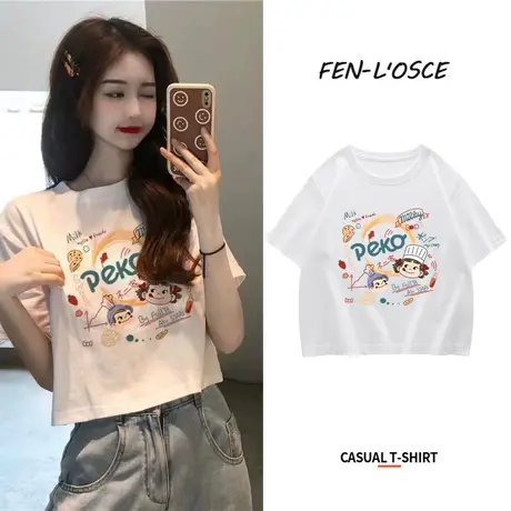 短袖t恤女ins潮2023年夏季新款设计感宽松辣妹短款露脐纯棉上衣服商品大图