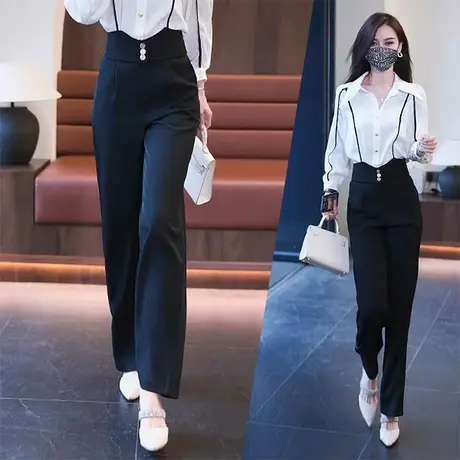 黑色西装阔腿裤女夏季2023新款女高腰宽松垂坠感薄款拖地休闲裤子商品大图