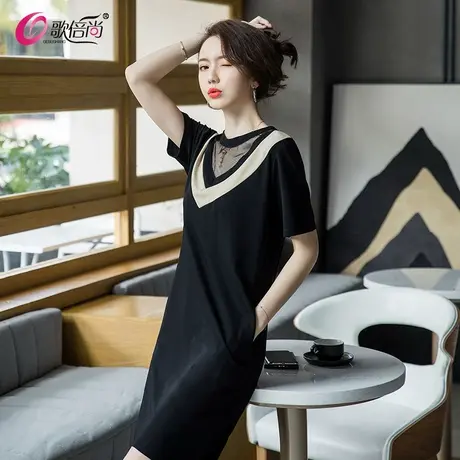 2022春夏装新款短袖t恤裙过膝网纱拼接宽松中长款大版体恤连衣裙图片