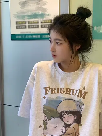 港风chic短袖t恤女ins潮小个子美式复古夏季2023新款宽松半袖上衣商品大图