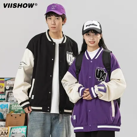 VIISHOW美式撞色棒球服男春秋新款休闲宽松百搭学生潮牌夹克外套图片