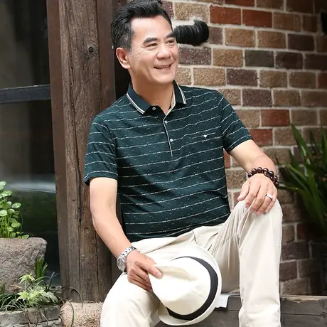 爸爸夏装短袖T恤男夏季中年男士POLO衫中老年人体恤爷爷冰丝半袖商品大图