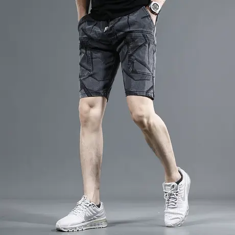 2023新款暗纹灰色休闲短裤男夏季薄款修身五分裤时尚潮牌男士裤子图片