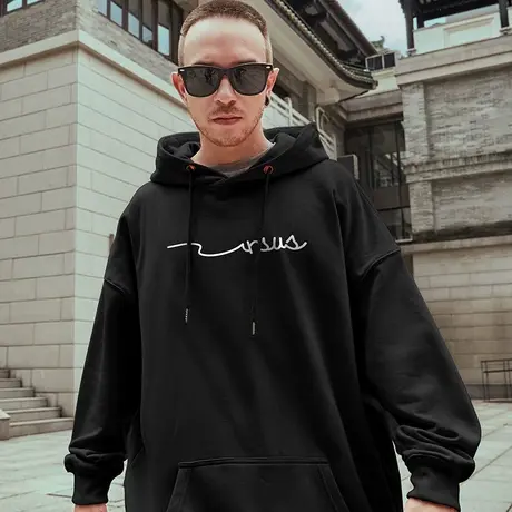 加绒加厚oversize潮牌港风简约宽松加肥加大码ins连帽卫衣男秋冬商品大图