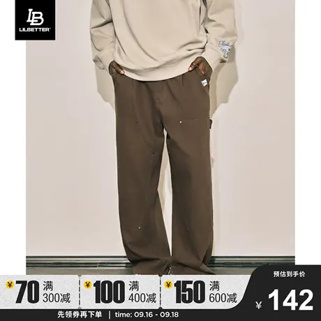 Lilbetter双膝伐木裤男美式休闲长裤秋冬工装裤复古阔腿直筒裤子商品大图