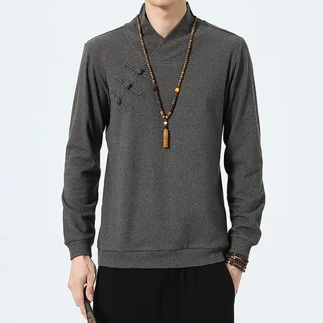 秋冬男卫衣中国风长袖上衣复古盘扣中式打底衫大码休闲套头衣服潮商品大图