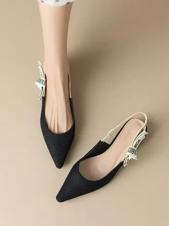 2023年夏季新款百搭猫跟字母凉鞋女包头细跟中跟后空浅口高跟鞋女图片