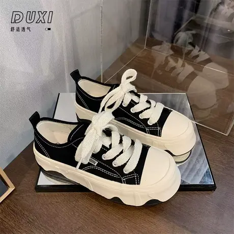 2023休闲百搭拼接底透气黑白小众时尚系带运动鞋女商品大图