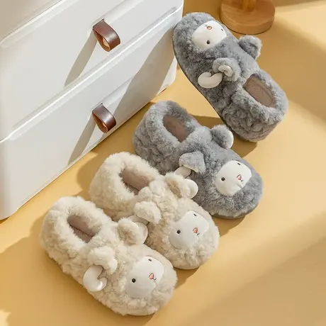 棉拖鞋女款冬季新款可爱小羊厚底防滑室内居家毛绒保暖包跟棉鞋男商品大图