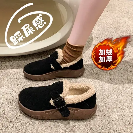 老北京布鞋女软底棉鞋冬季一脚蹬加绒孕妇鞋防滑外穿宽胖脚休闲鞋图片