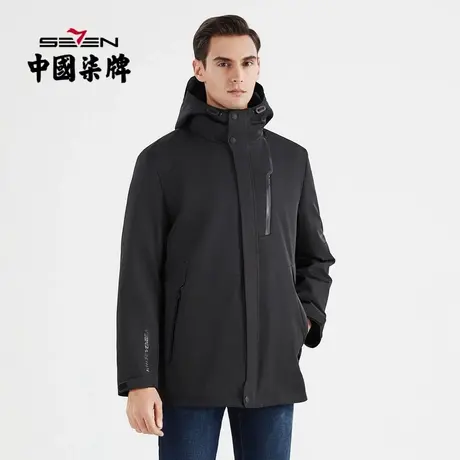 柒牌清仓尼克服男士皮草外套黑色帽领青年可拆卸内胆冬季厚款棉服商品大图