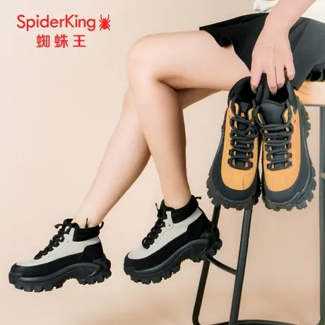 SPIDER KING/蜘蛛王女板鞋真皮2023秋商场新款高帮运动鞋增高厚底商品大图