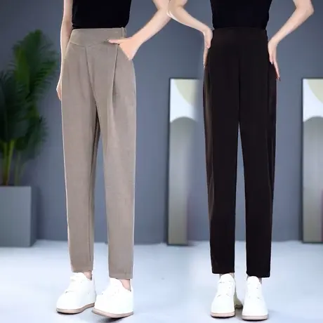 加绒哈伦裤子女2023秋冬新款时尚小脚休闲裤欧棉绒宽松垂感萝卜裤商品大图