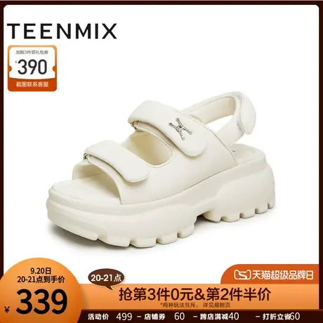 天美意休闲一字带厚底凉鞋女老爹运动凉鞋沙滩鞋2023夏新AN021BL3商品大图