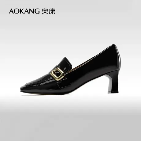 奥康女鞋 2023秋季新款真皮方头女士正装浅口单鞋方跟办公室女鞋图片