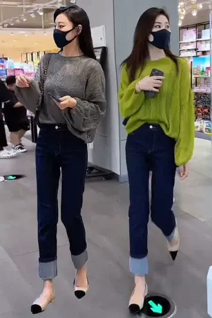 新款卷边牛仔裤女2023春秋直筒裤高腰宽松显腿长九分裤烟管裤子潮商品大图