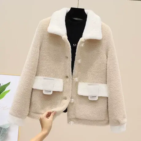 黄金貂呢短外套2023秋冬装新款小个子羊羔毛仿水貂绒上衣短款女潮商品大图