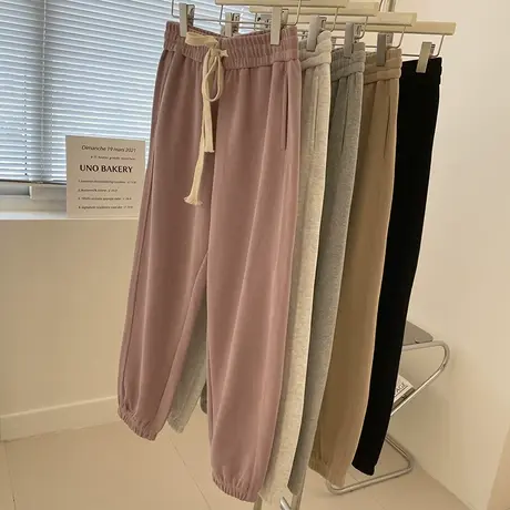 美式束口休闲运动卫裤！秋冬百搭高腰宽松显瘦松紧腰束脚哈伦裤女商品大图