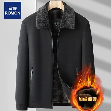 罗蒙爸爸冬装外套加绒加厚保暖中老年男士翻领毛呢夹克秋冬季新款图片