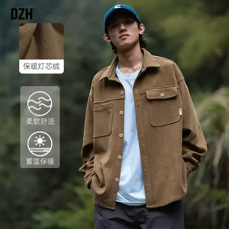 男士港风灯芯绒长袖衬衫男春秋款免烫痞帅衬衣外套潮牌男休闲上衣商品大图