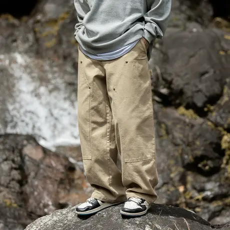 男士户外冲锋裤男款卡其色工装裤子男休闲裤2023年新款秋季直筒裤商品大图