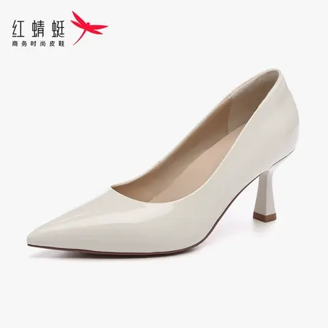 红蜻蜓女鞋白色漆皮女士职业高跟鞋女夏季新款细跟春秋不累脚真皮图片