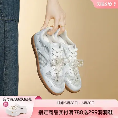 哈森网面透气德训鞋女鞋子2025夏季新款百搭平底舒适时尚休闲鞋商品大图
