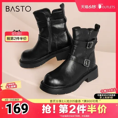 百思图冬季新款商场同款时髦街头时装靴粗跟女短靴M5209DD4图片