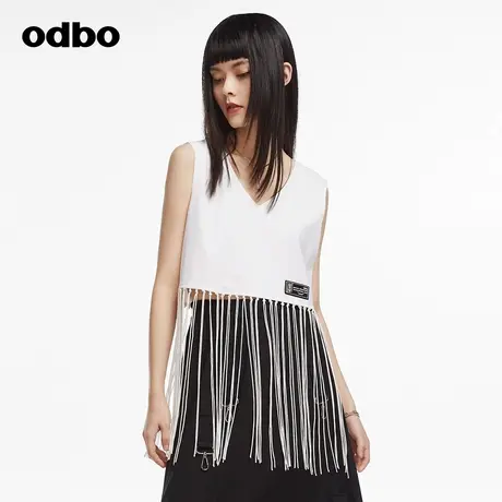 odbo/欧迪比欧原创设计感辣妹高腰流苏V领背心女夏季新款外穿上衣图片