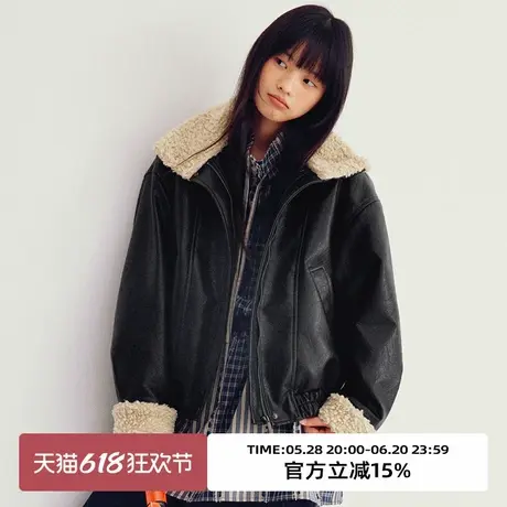 omont蛋挞家复古仿羊羔毛机车外套2025春季设计感休闲皮衣厚外套图片