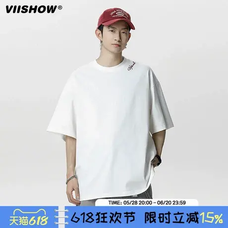 VIISHOW国潮刺绣宽松潮流短袖T恤男2025美式潮牌夏季大码情侣半袖商品大图