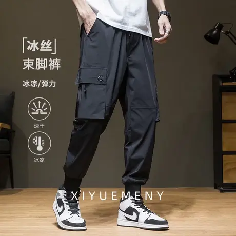 美式复古机能工装休闲裤男2025夏季新款宽松大码男士薄款束脚裤子商品大图