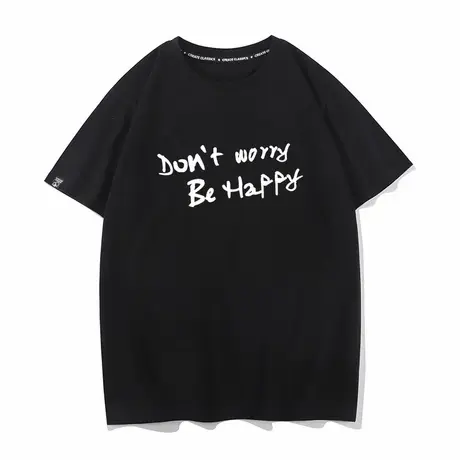 don't worry be happy夏季新款短袖T恤纯棉宽松打底衫半袖上衣服商品大图