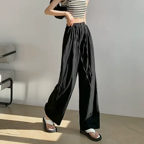 唐狮薄款休闲裤新款女春夏糯米慵懒风百搭直筒阔腿裤子山本裤图片