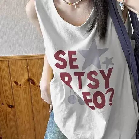 纯棉辣妹吊带坎肩背心无袖t恤女夏外穿慵懒风宽松篮球服挂脖上衣图片