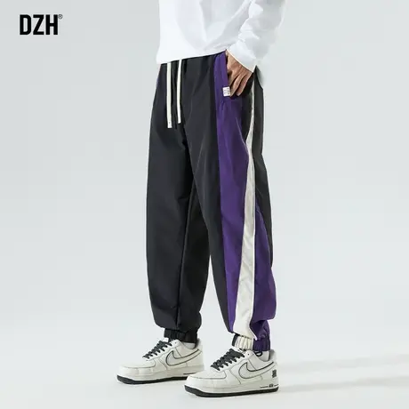 男士拼接运动裤男束脚裤子男款秋季男裤2023年新款美式高街休闲裤商品大图