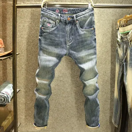 2023秋冬款百搭青年牛仔裤男士休闲简约高端舒适修身小直筒长裤厚图片