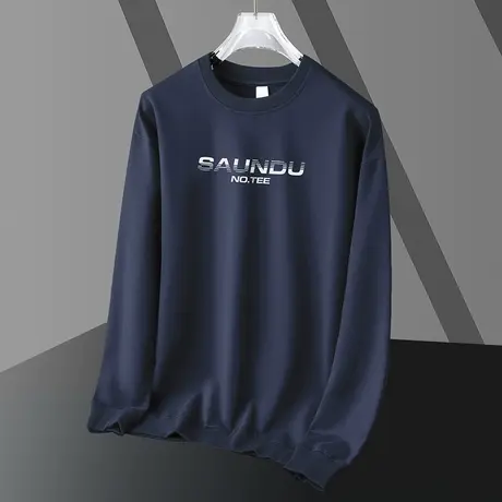 男士卫衣春秋款宽松潮流字母印花圆领长袖t恤加绒加厚无帽上衣服商品大图