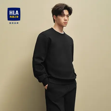 HLA/海澜之家简约刺绣卫衣25秋季新款保暖简约纯色圆领套头上衣男图片