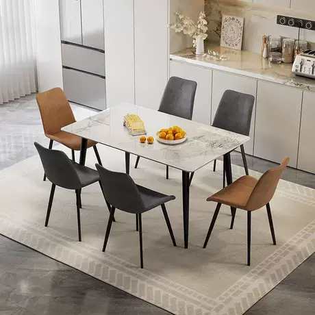 全友家居现代简约岩板餐桌家用客厅小户型长方形饭桌椅组合商品大图