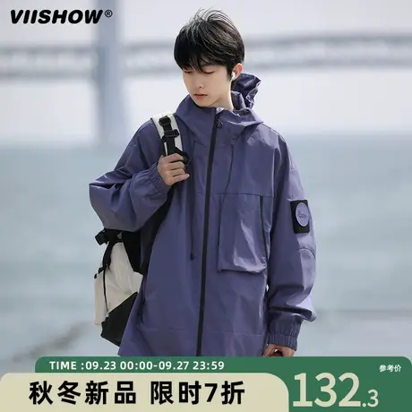 VIISHOW冲锋夹克外套男士春秋款潮牌工装夹克男连帽户外防风上衣商品大图