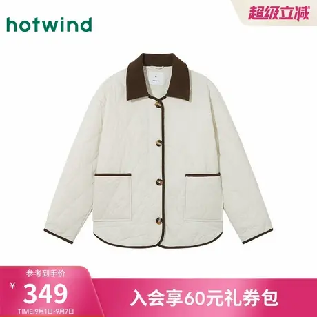 热风女士夹棉外套棉服2025年冬季新款保暖菱格绗缝棉服巴恩风外套图片