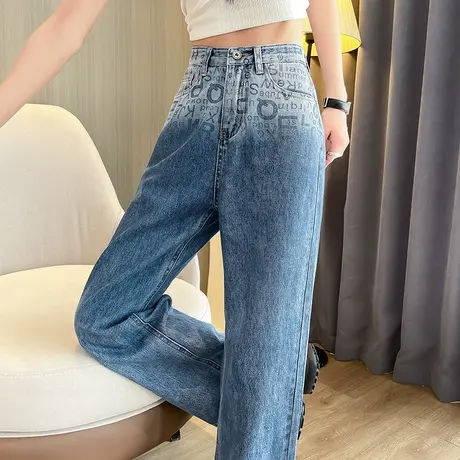 阔腿牛仔裤女2023年春季新款高腰窄版宽松显瘦设计感撞色直筒裤潮图片