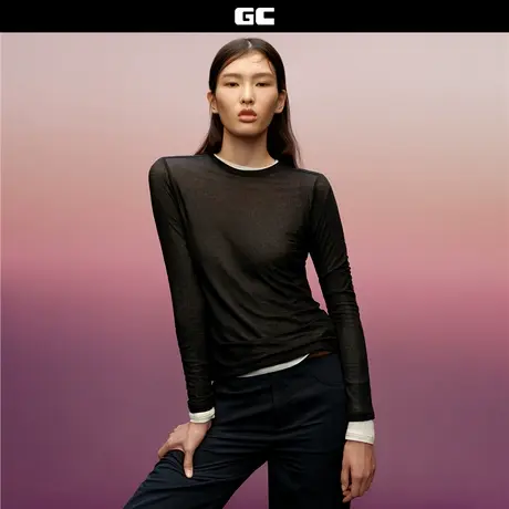 GC2025秋冬新款长袖T恤女弹力莱赛尔纯色圆领修身打底衫12325004图片
