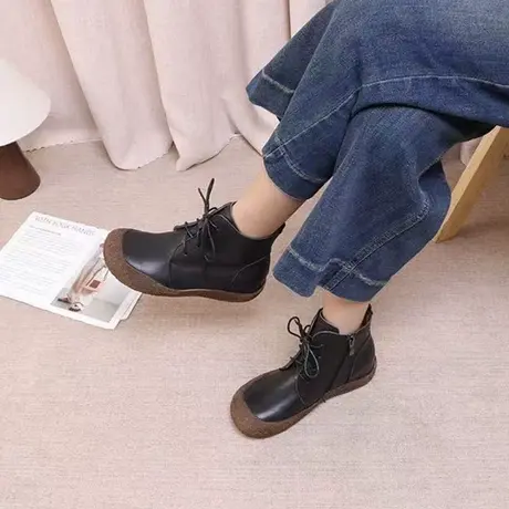 VME/舞魅头层牛皮秋冬马丁靴复古圆头短靴美拉德靴系带女靴及裸靴商品大图