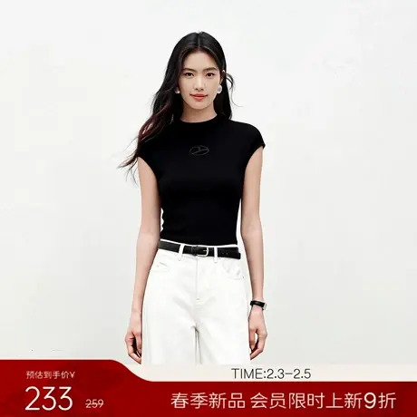 【2.3新品会员9折】衣香丽影黑色三醋酸半高领针织衫女春装上衣商品大图