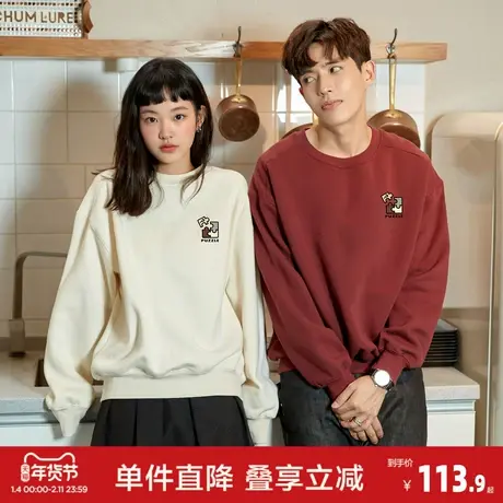 唐狮2026春季新款加绒圆领卫衣情侣同码拼图印花百搭潮流时尚宽松图片