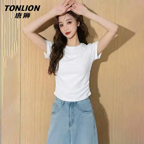 唐狮官方正肩短袖女t恤夏2026新款夏季小个子修身显瘦短款上衣VB图片