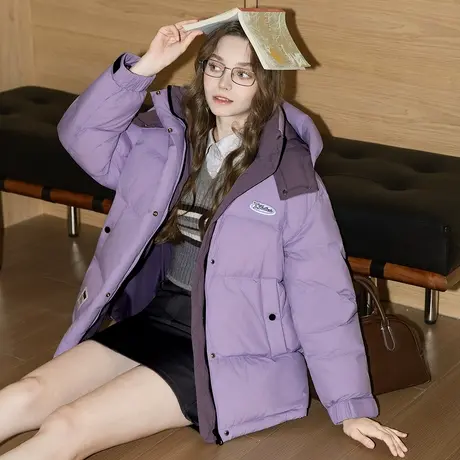 唐狮秋冬羽绒外套女连帽撞色拼接短款羽绒服面包服保暖超好看tuTA图片