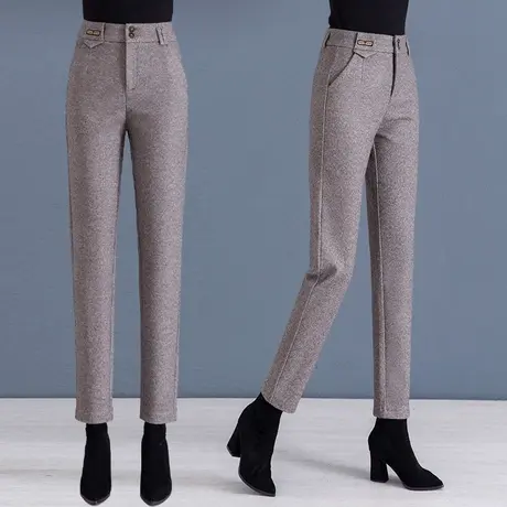 毛呢烟管裤女秋冬2023秋冬季高腰加厚哈伦裤直筒显瘦西装萝卜裤潮图片